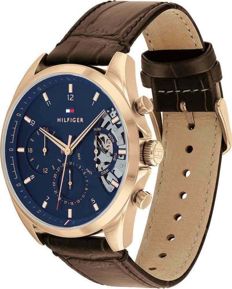 Tommy Hilfiger Baker Chronograph Blue Dial Brown Leather Strap Watch For Men - 1710453