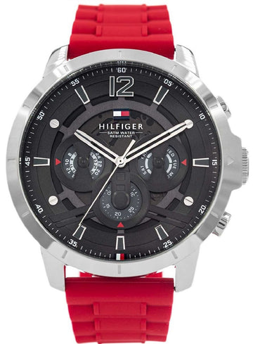 Tommy Hilfiger Luca Chronograph Quartz Grey Dial Red Silicone Strap Watch For Men - 1710490