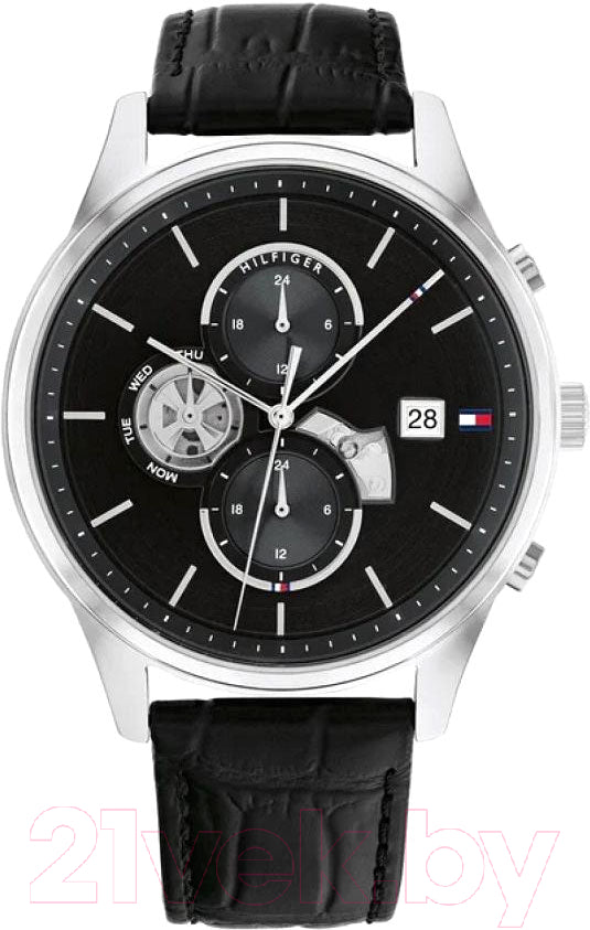 Tommy Hilfiger Weston Chronograph Black Dial Black Leather Strap Watch For Men - 1710502