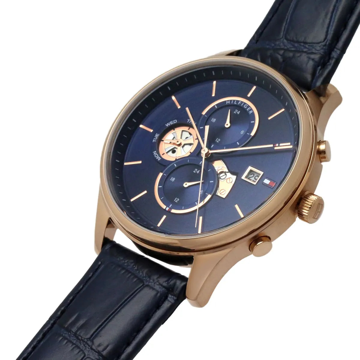 Tommy Hilfiger Weston Chronograph Quartz Blue Dial Blue Leather Strap Watch For Men - 1710503