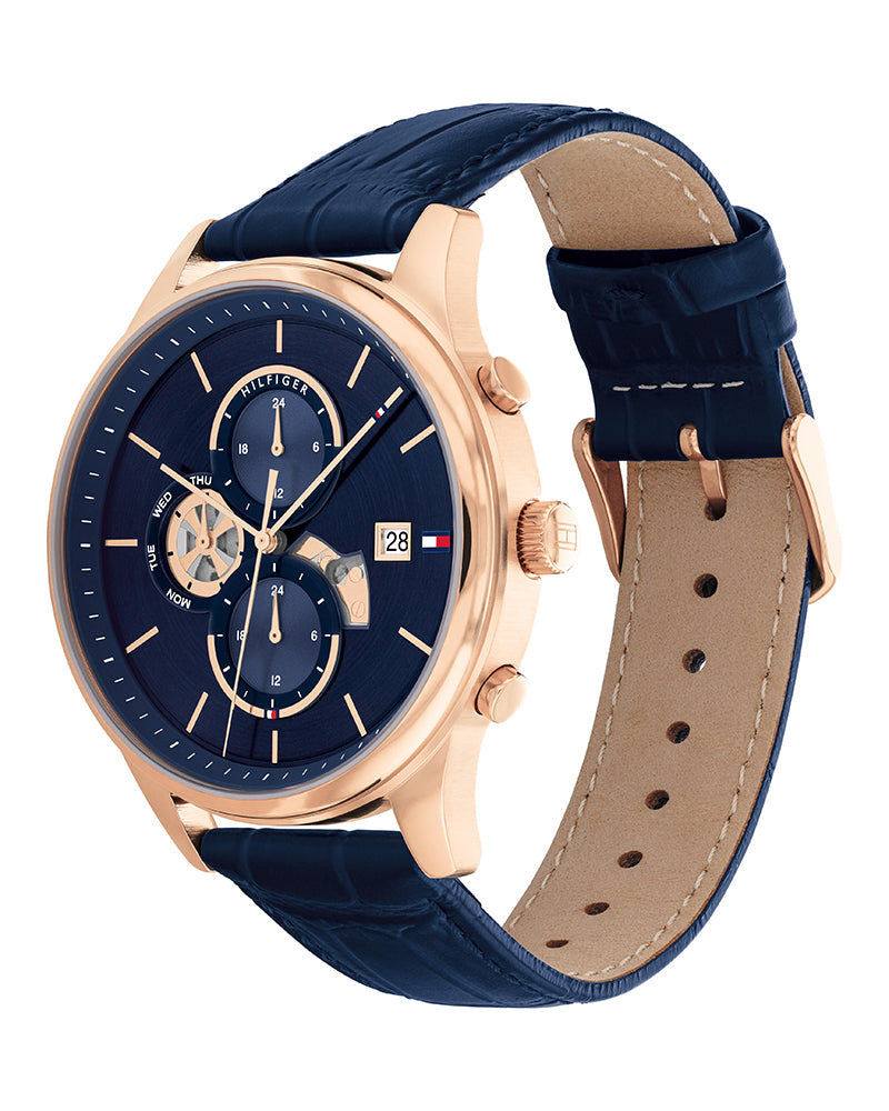 Tommy Hilfiger Weston Chronograph Quartz Blue Dial Blue Leather Strap Watch For Men - 1710503