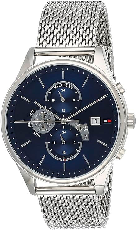 Tommy Hilfiger Weston Chronograph Blue Dial Silver Mesh Bracelet Watch For Men - 1710504