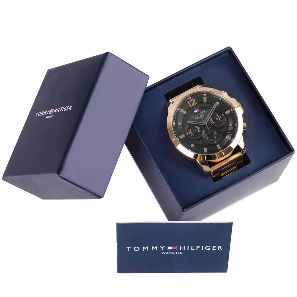 Tommy Hilfiger Luca Chronograph Black Dial Gold Steel Strap Watch For Men - 1710511