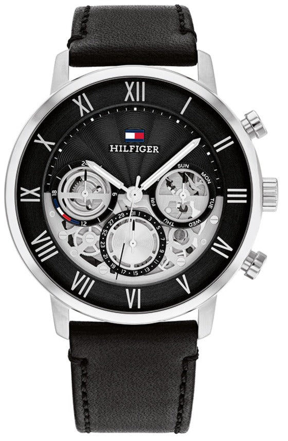 Tommy Hilfiger Legend Chronograph Black Dial Black Leather Strap Watch For Men - 1710565