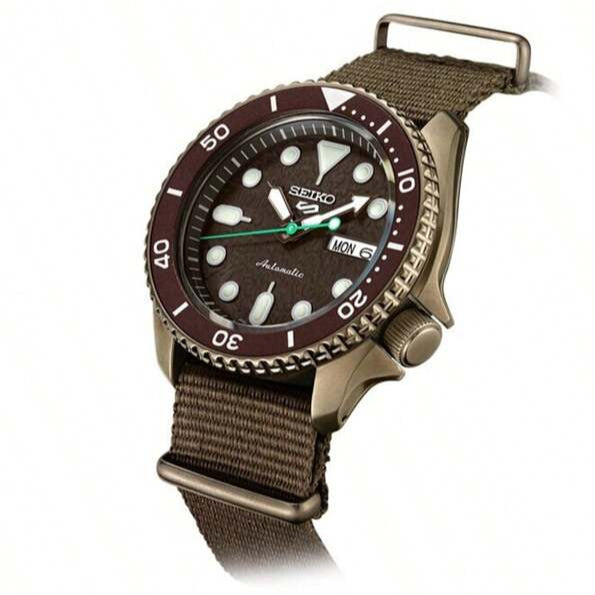 Seiko 5 Sport Automatic Brown Dial Brown Nylon Strap Watch For Men - SRPD85K1