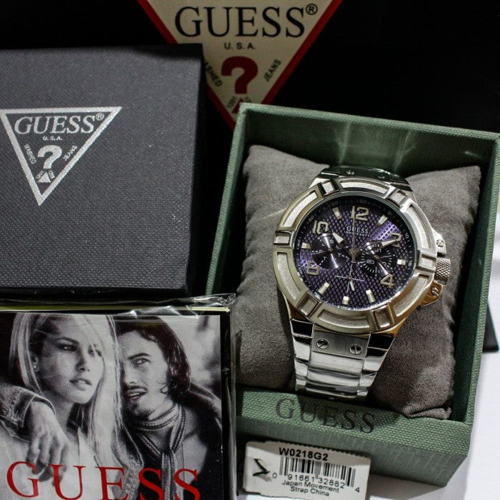 Guess Rigor Quartz Black Dial Silver Steel Strap Watch For Men - W0218G2