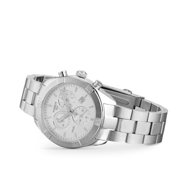 Tissot PR 100 Sport Chic Chronograph Silver Dial Silver Steel Strap Watch for Women - T101.917.11.031.00