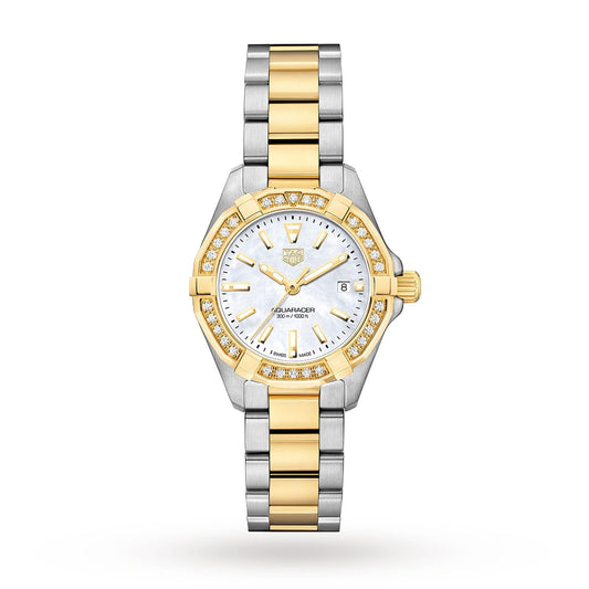 Tag Heuer Aquaracer Diamonds Mother of Pearl Dial Two Tone Steel Strap Watch for Women - WBD1421.BB0321