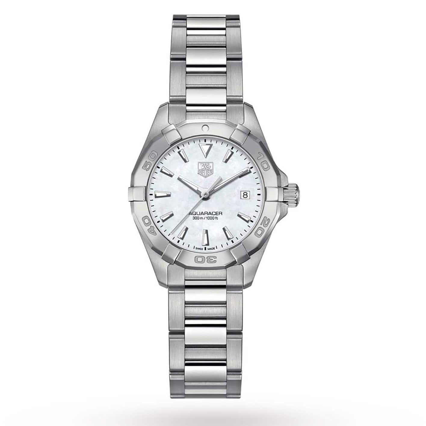 Tag Heuer Aquaracer Quartz Mother of Pearl White Dial Silver Steel Strap Watch for Women - WBD1411.BA0741