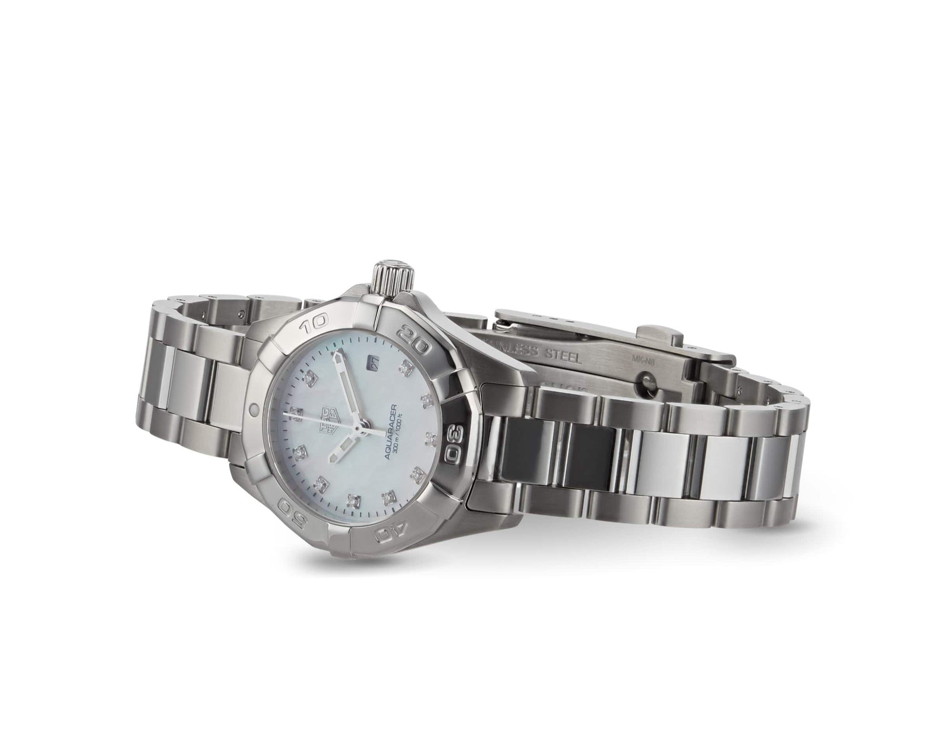 Tag Heuer Aquaracer Diamonds Mother of Pearl Dial Silver Steel Strap Watch for Women - WBD1414.BA0741