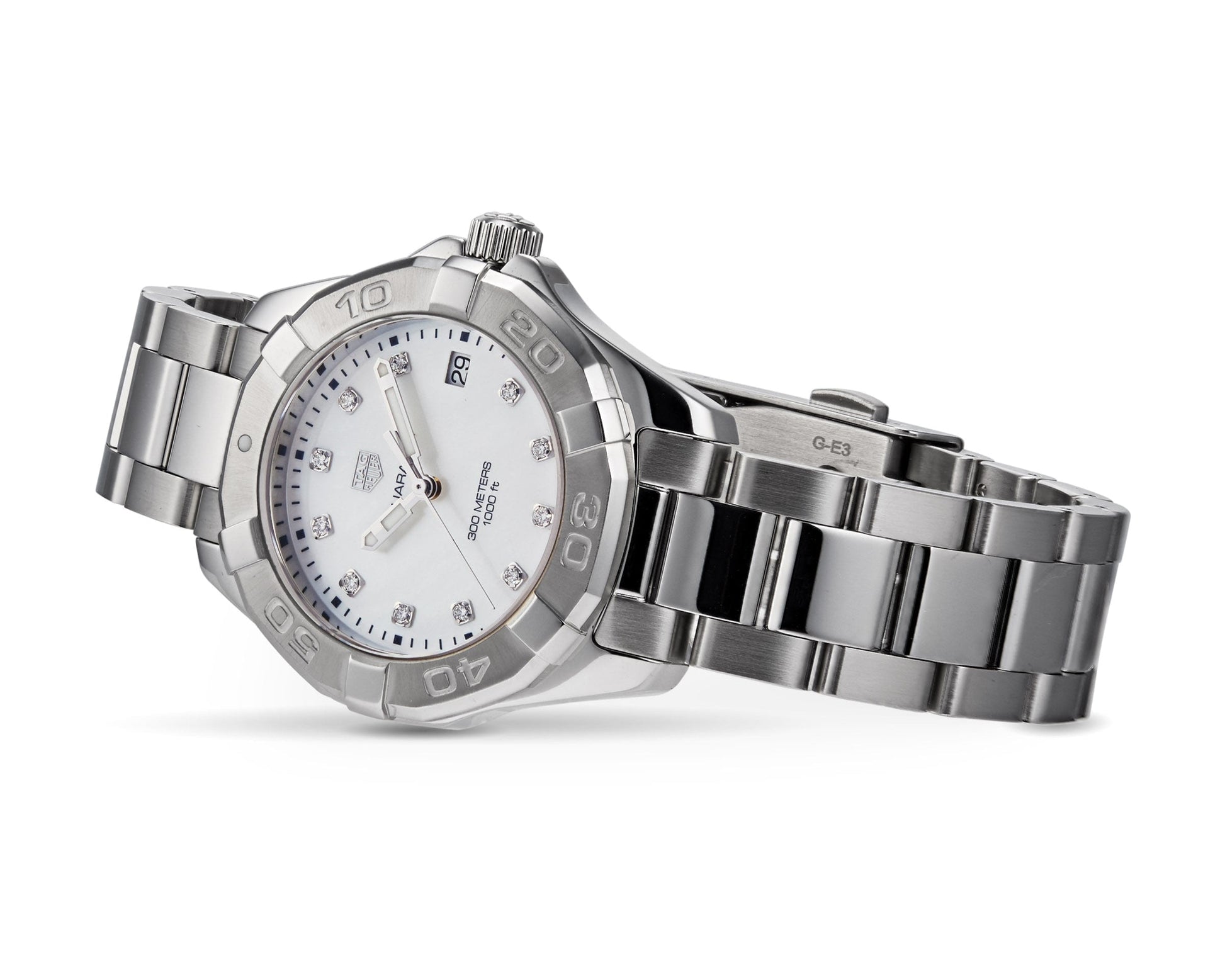 Tag Heuer Aquaracer Diamonds Mother of Pearl Dial Silver Steel Strap Watch for Women - WBD131B.BA0748