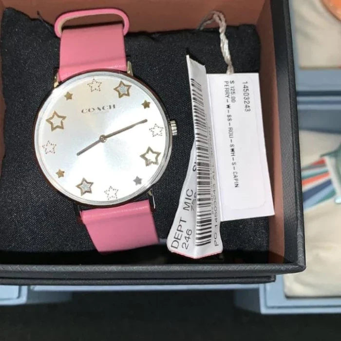 Coach Perry White Dial Pink Leather Strap Watch for Women - 14503243