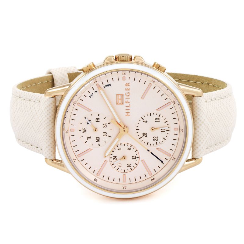 Tommy Hilfiger Carly Cream Dial Cream Leather Strap Watch for Women -1781789