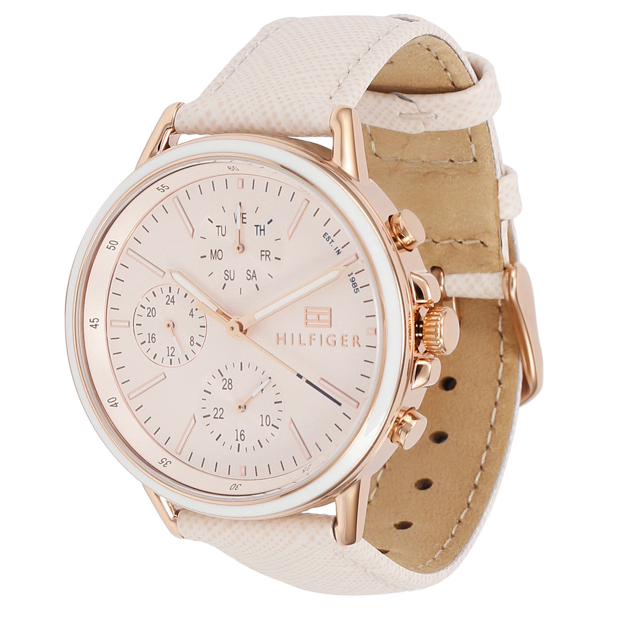 Tommy Hilfiger Carly Cream Dial Cream Leather Strap Watch for Women -1781789