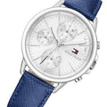 Tommy Hilfiger Carly Silver Dial Blue Leather Strap Watch for Women - 1781791