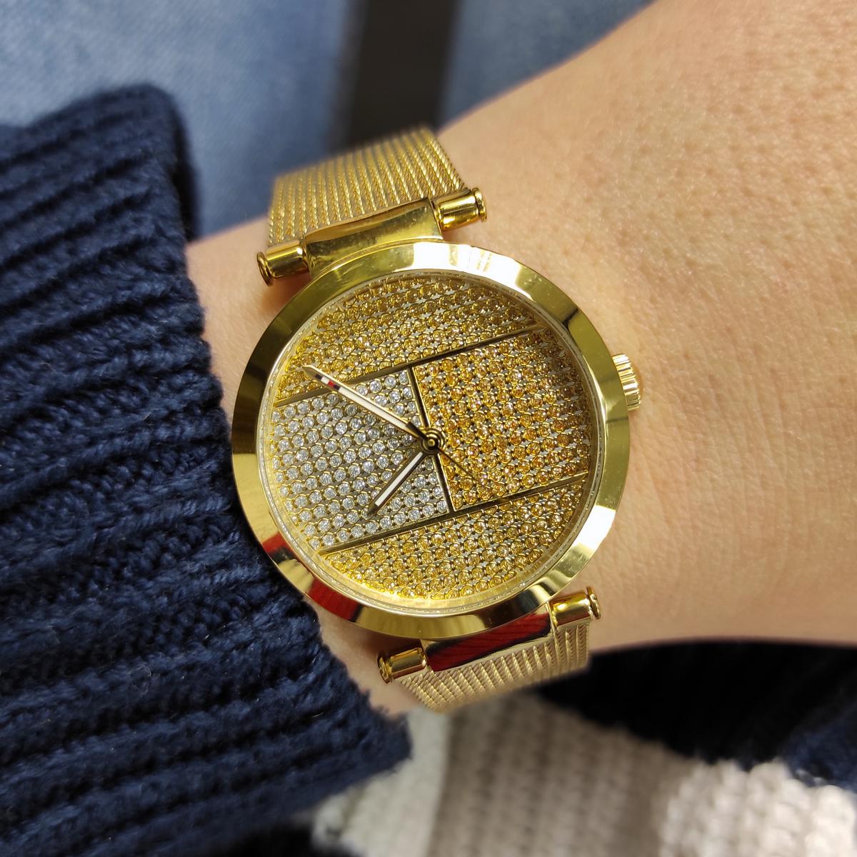 Tommy Hilfiger Lynn Quartz Gold Dial Gold Mesh Bracelet Watch For Women - 1781867