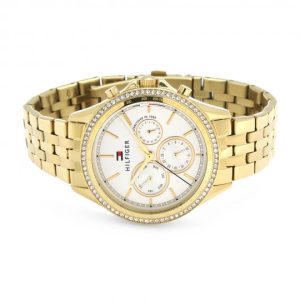 Tommy Hilfiger Ari Multifunction Diamonds Silver Dial Gold Steel Strap Watch for Women - 1781977