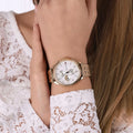 Tommy Hilfiger Whitney Chronograph Quartz Mother of Pearl White Dial Gold Steel Strap Watch For Women - 1782121