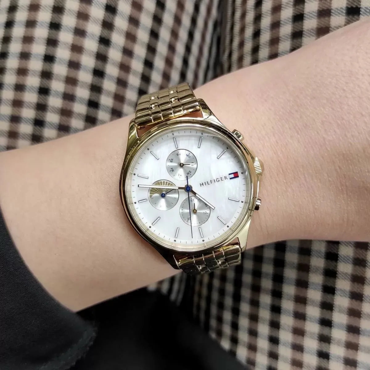 Tommy Hilfiger Whitney Chronograph Quartz Mother of Pearl White Dial Gold Steel Strap Watch For Women - 1782121