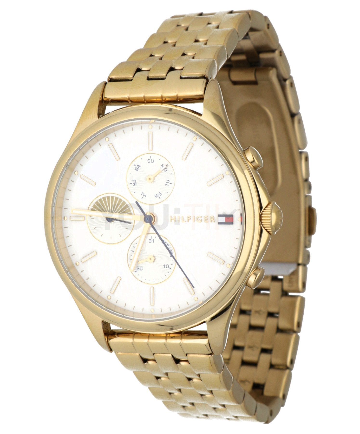 Tommy Hilfiger Whitney Chronograph Quartz Mother of Pearl White Dial Gold Steel Strap Watch For Women - 1782121