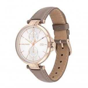 Tommy Hilfiger Angela Quartz Silver Dial Brown Leather Strap Watch for Women - 1782125