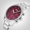 Hugo Boss Trace Chronograph Red Dial Silver Steel Strap Watch For Men - 1514004