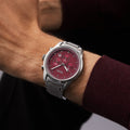 Hugo Boss Trace Chronograph Red Dial Silver Steel Strap Watch For Men - 1514004