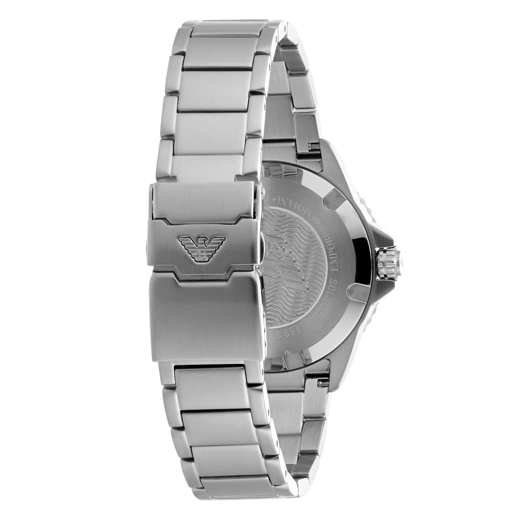 Emporio Armani Diver Quartz Blue Dial Silver Steel Strap Watch For Men - AR11339