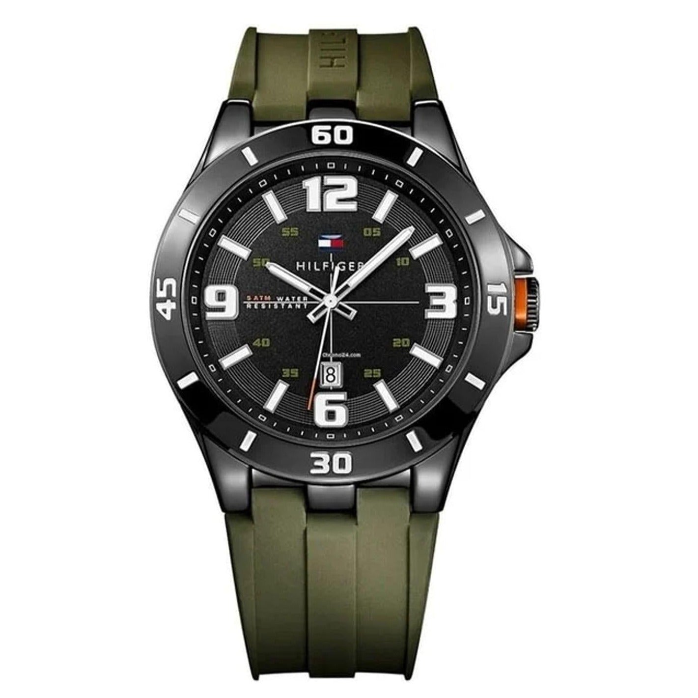 Tommy Hilfiger Drew Black Dial Green Rubber Strap Watch for Men - 1791065