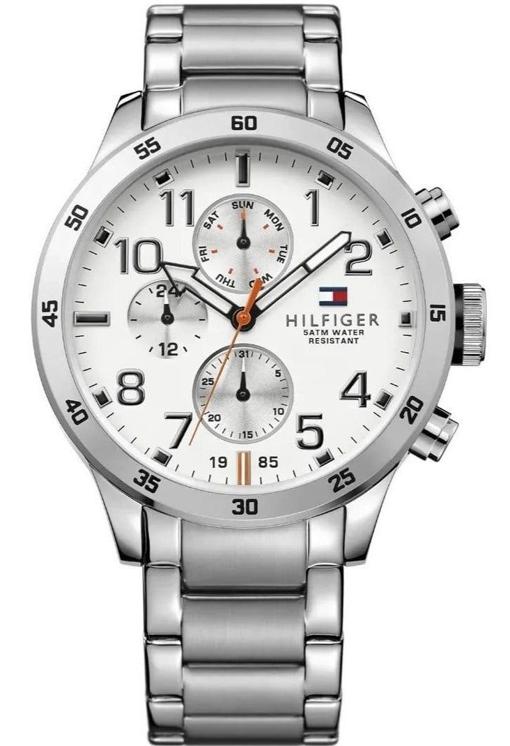 Tommy Hilfiger Trent Multi Function White Dial Silver Steel Strap Watch for Men - 1791140