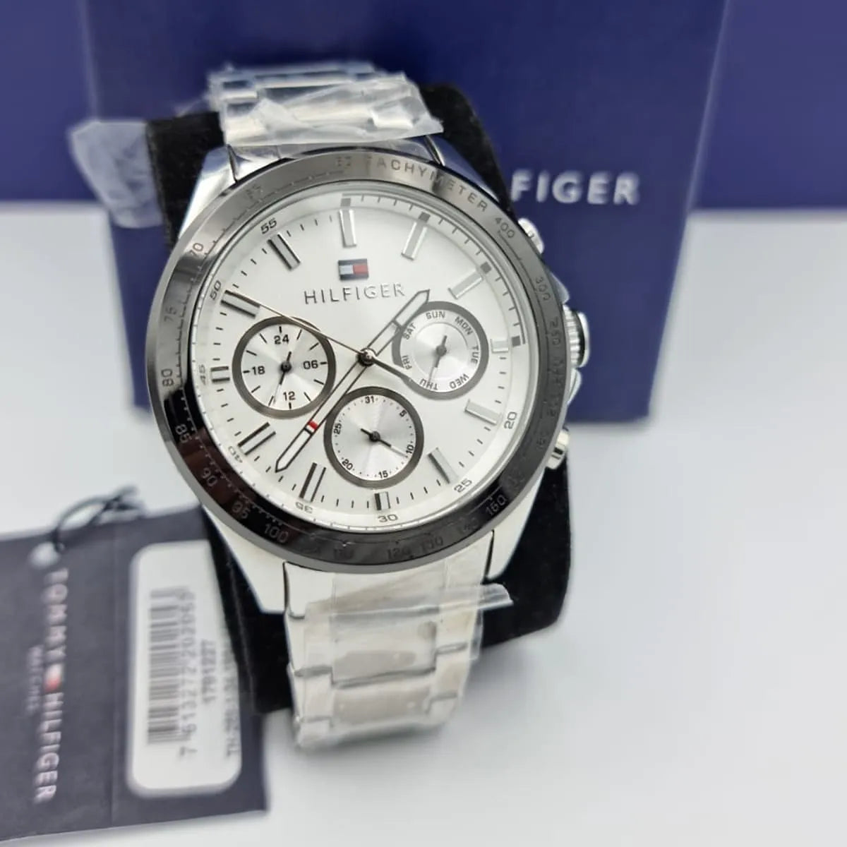 Tommy Hilfiger Hudson Chronograph White Dial Silver Steel Strap Watch For Men - 1791227