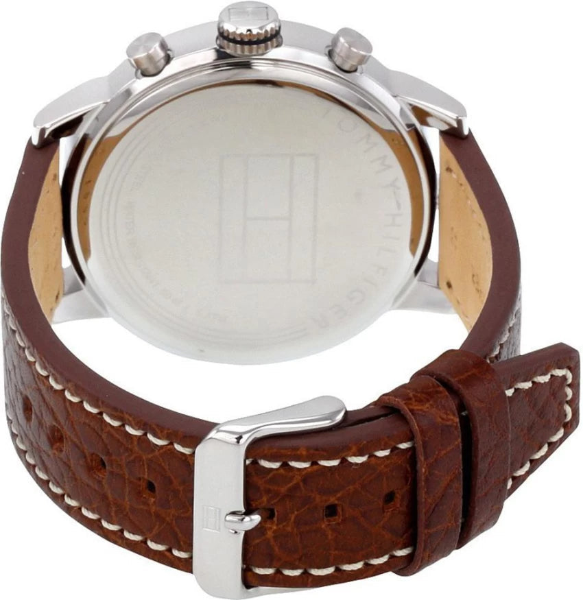 Tommy Hilfiger Jake Multifunction White Dial Brown Leather Strap Watch for Men - 1791230