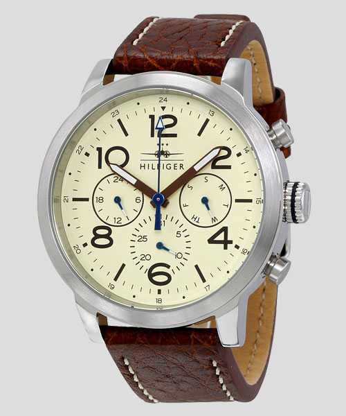 Tommy Hilfiger Jake Multifunction White Dial Brown Leather Strap Watch for Men - 1791230