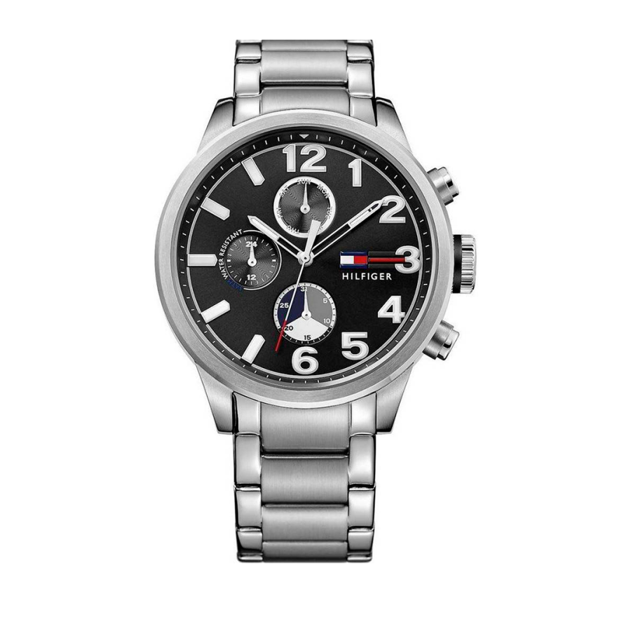 Tommy Hilfiger Jake Chronograph Black Dial Silver Steel Strap Watch for Men - 1791234