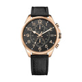 Tommy Hilfiger Dean Chronograph Quartz Black Dial Black Leather Strap Watch for Men - 1791273