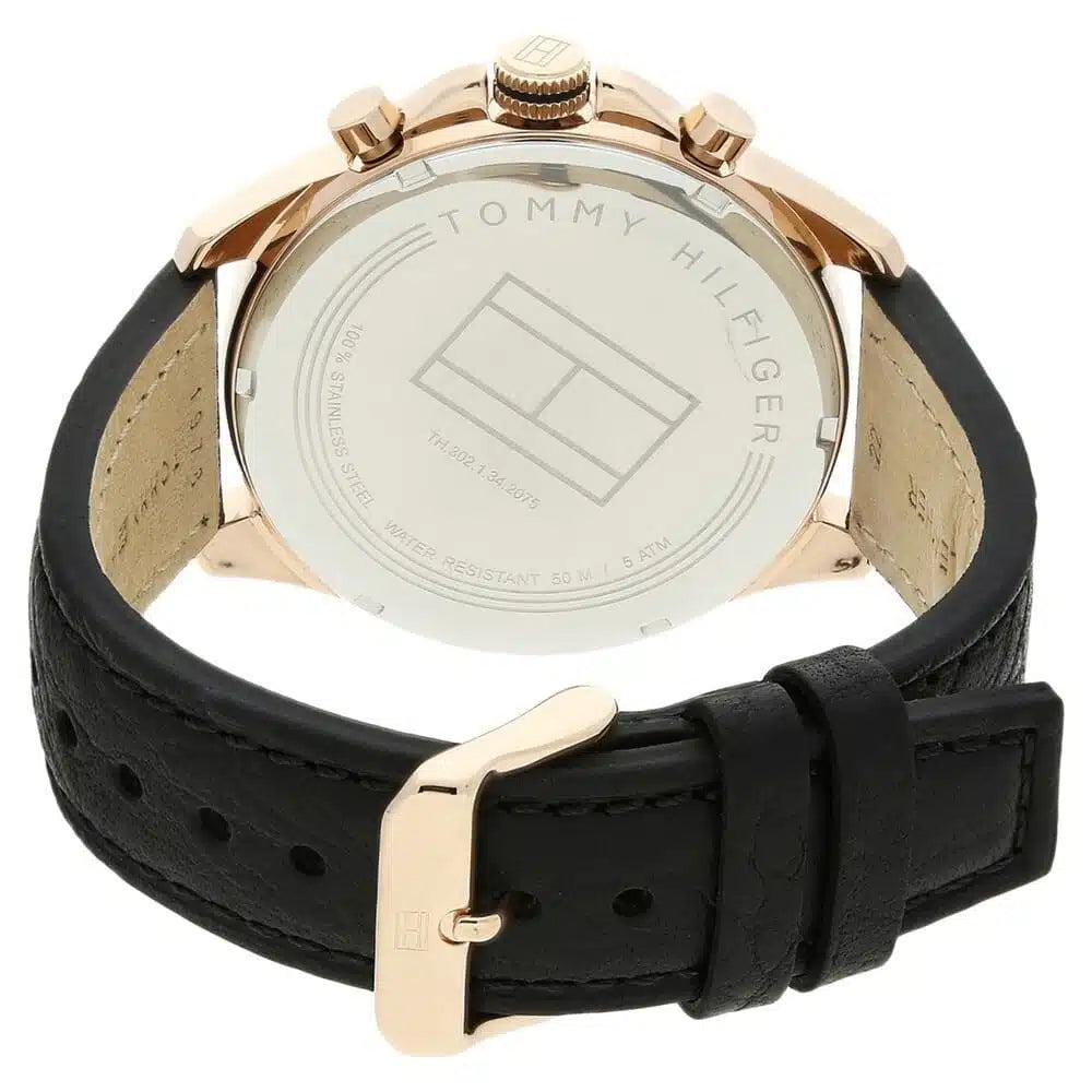 Tommy Hilfiger Dean Chronograph Quartz Black Dial Black Leather Strap Watch for Men - 1791273