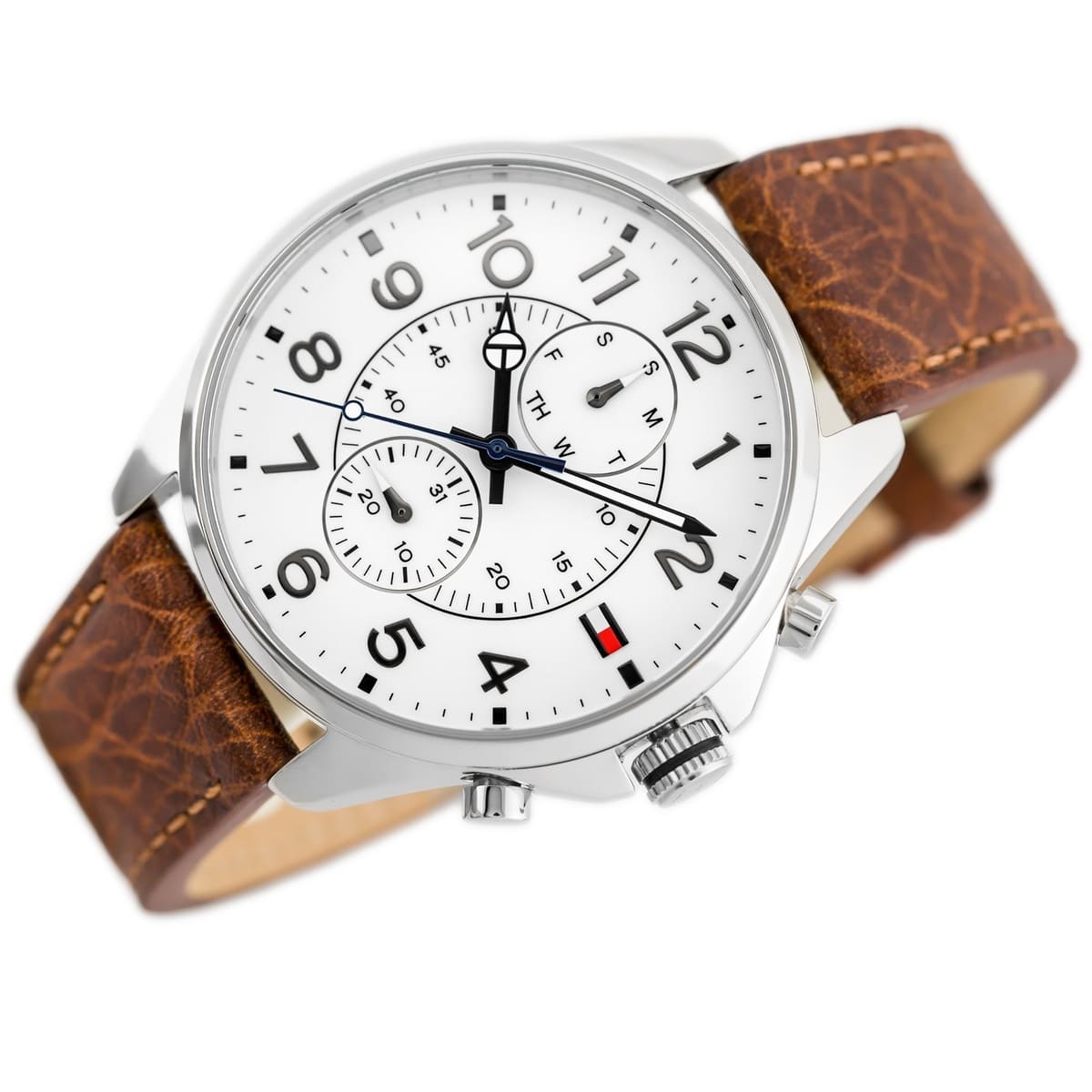 Tommy Hilfiger Dean Quartz Multifunction White Dial Brown Leather Strap Watch for Men - 1791274