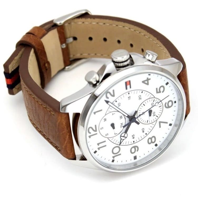 Tommy Hilfiger Dean Quartz Multifunction White Dial Brown Leather Strap Watch for Men - 1791274