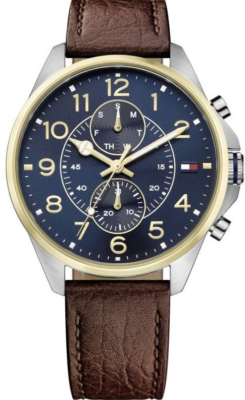 Tommy Hilfiger Dean Multifunctional Blue Dial Brown Leather Strap Watch for Men - 1791275