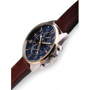 Tommy Hilfiger Dean Multifunctional Blue Dial Brown Leather Strap Watch for Men - 1791275