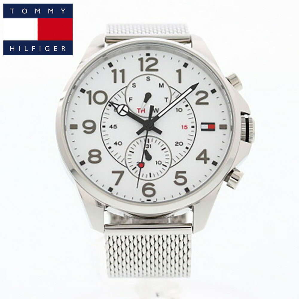 Tommy Hilfiger Dean Chronograph White Dial Silver Mesh Bracelet Watch for Men - 1791277