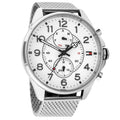 Tommy Hilfiger Dean Chronograph White Dial Silver Mesh Bracelet Watch for Men - 1791277