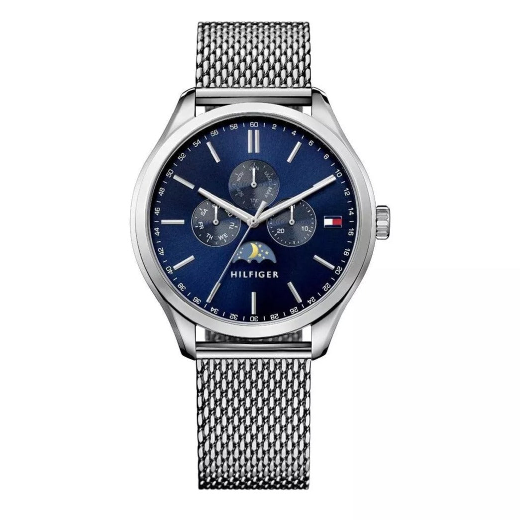 Tommy Hilfiger Oliver Quartz Blue Dial Silver Mesh Bracelet Watch for Men - 1791302