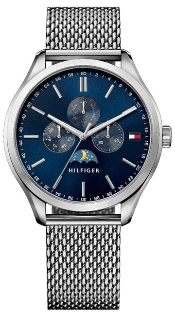 Tommy Hilfiger Oliver Quartz Blue Dial Silver Mesh Bracelet Watch for Men - 1791302