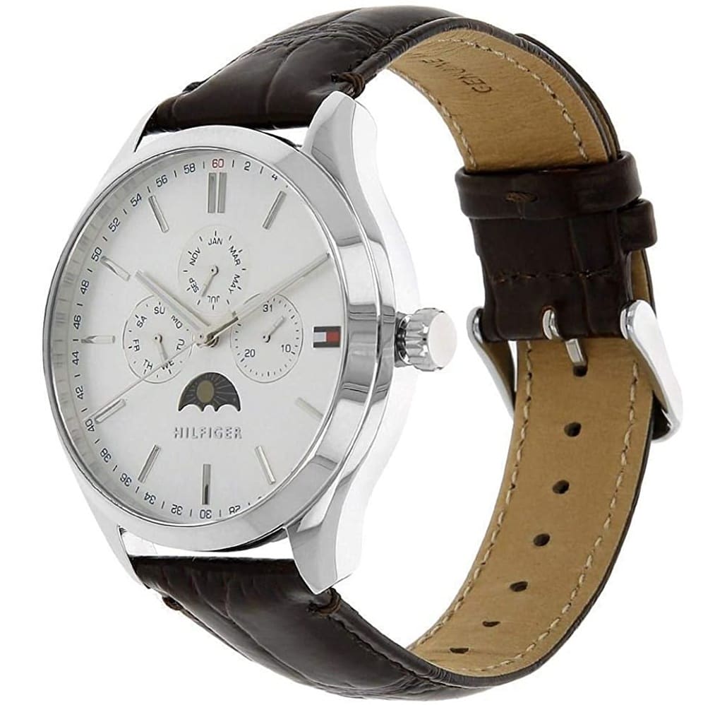 Tommy Hilfiger Oliver Quartz White Dial Brown Leather Strap Watch for Men - 1791304