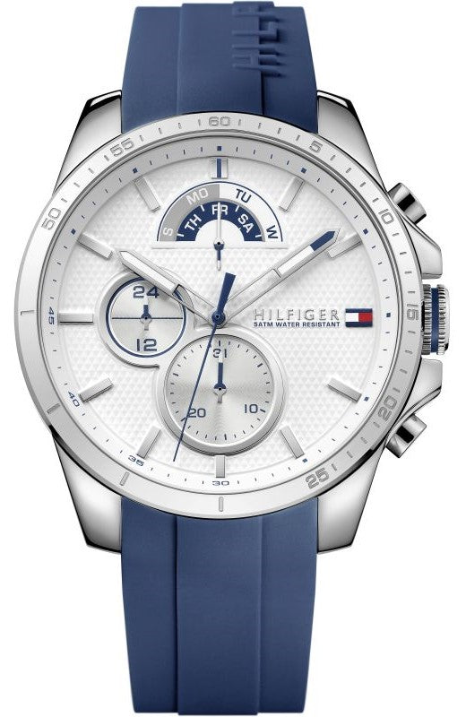 Tommy Hilfiger Decker Quartz White Dial Blue Rubber Strap Watch for Men - 1791349