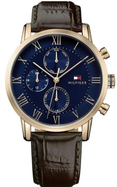 Tommy Hilfiger Kane Chronograph Quartz Blue Dial Brown Leather Strap Watch for Men - 1791399