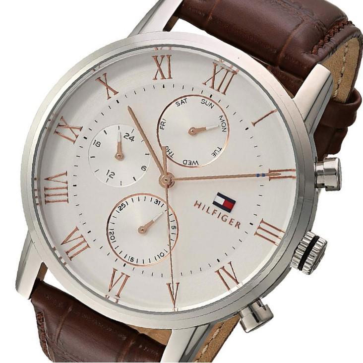 Tommy Hilfiger Kane Chronograph Quartz White Dial Brown Leather Strap Watch for Men - 1791400