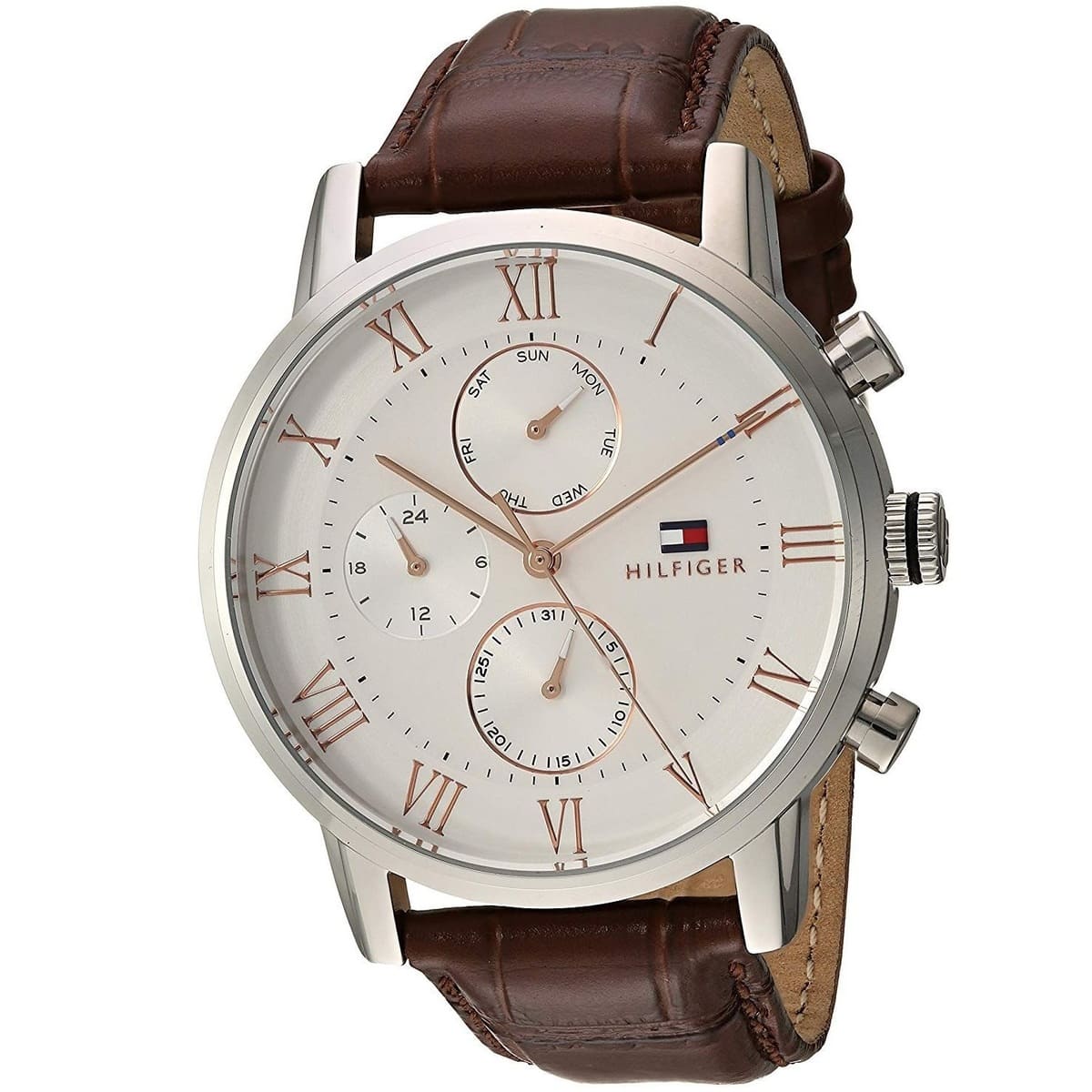 Tommy Hilfiger Kane Chronograph Quartz White Dial Brown Leather Strap Watch for Men - 1791400