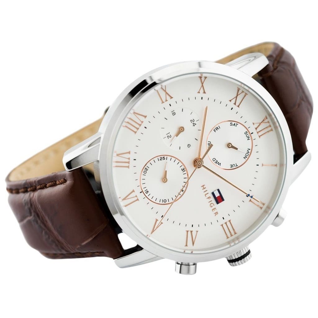 Tommy Hilfiger Kane Chronograph Quartz White Dial Brown Leather Strap Watch for Men - 1791400